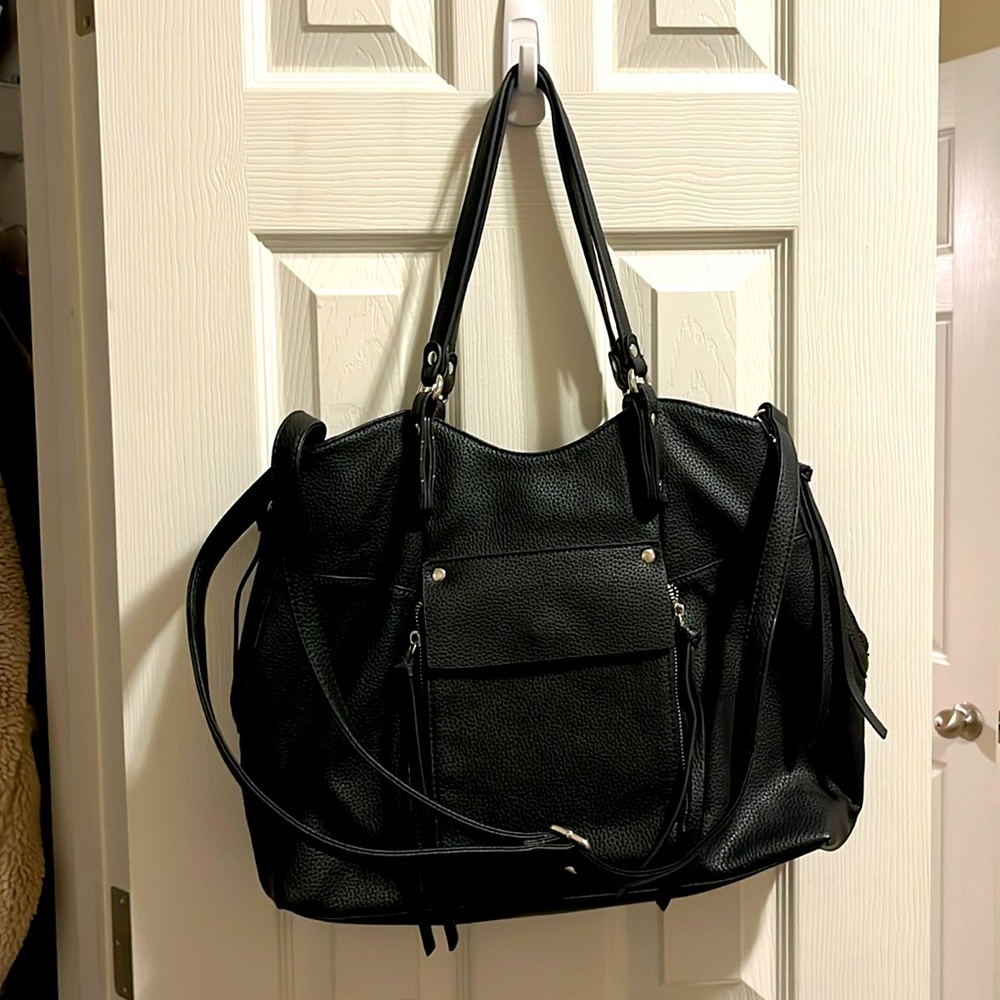 BLACK RIVET black leather tote NEW
